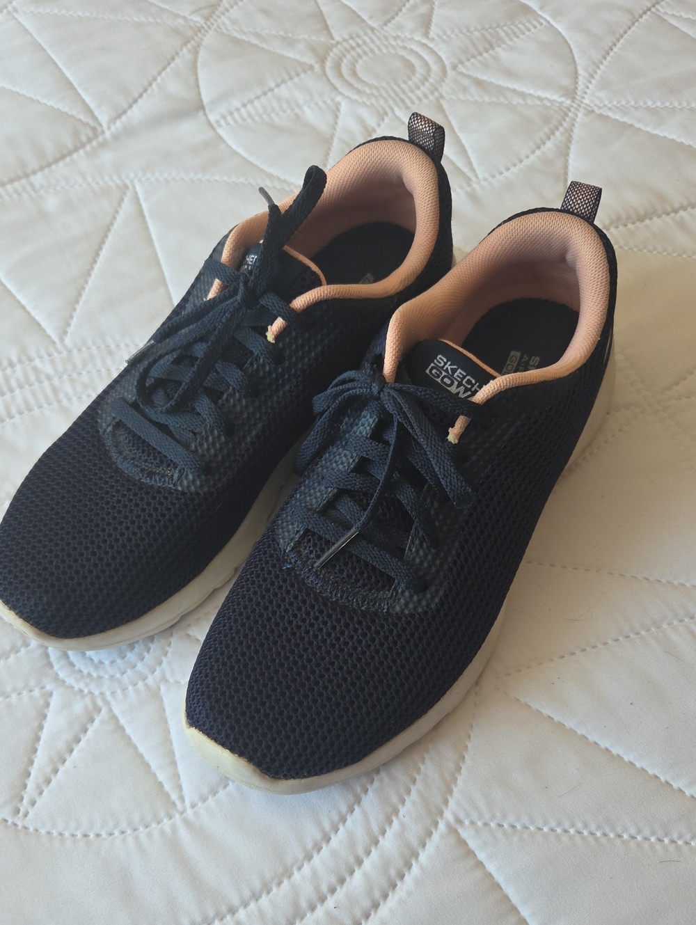 Skechers NAVY  Knit Sneakers with Peach Lining